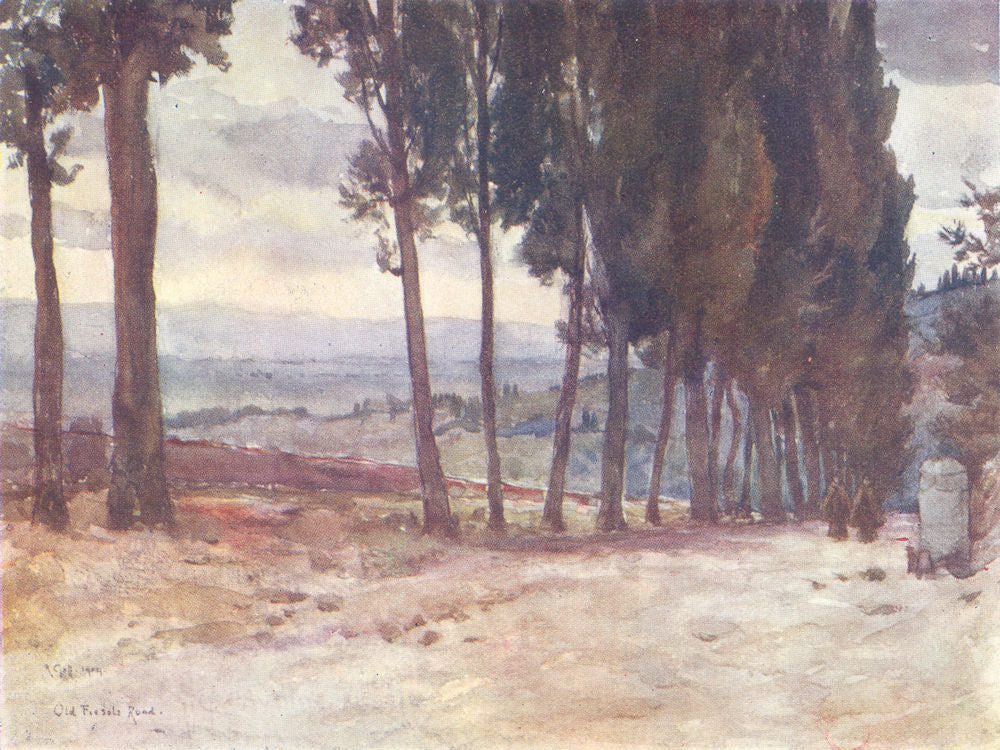 TUSCANY TOSCANA. On the old road to Fiesole 1905 antique print picture